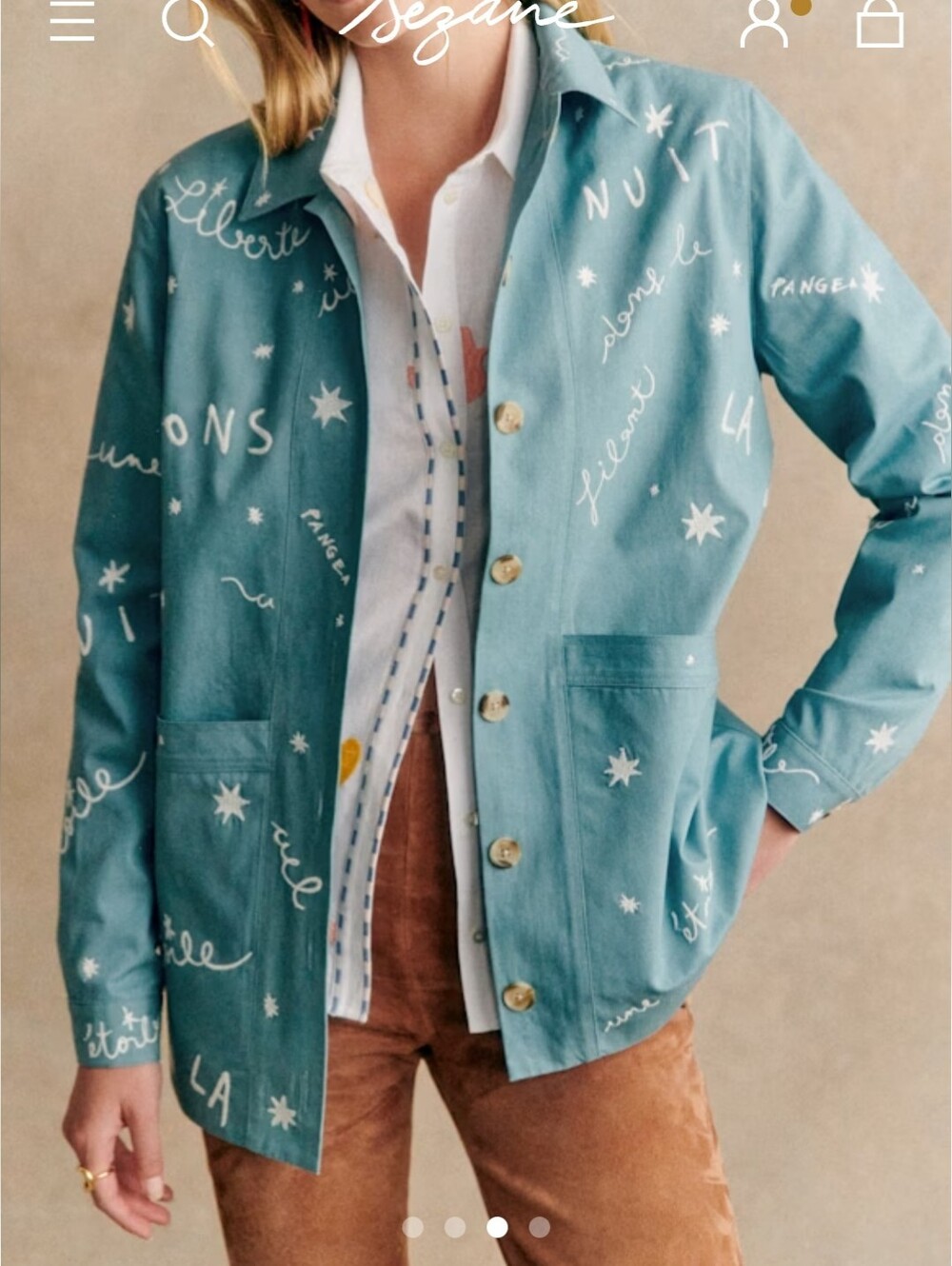 Sezane X Pangea NWT Veste Will Chore Jacket Embroider Cotton Medium